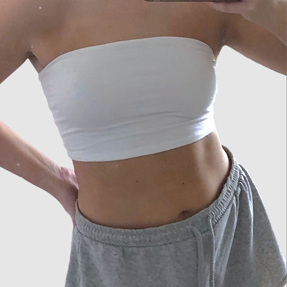 Garage Curved White Tube Crop Top
